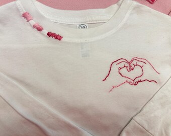 Valentine’s long sleeve  T shirt hand embroidered