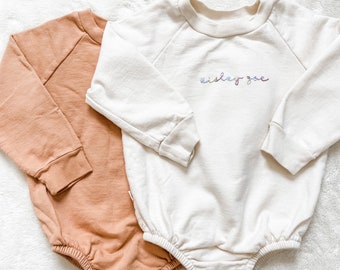 Hand embroidered baby and toddler sweatshirt romper- VERY LIMITED availability