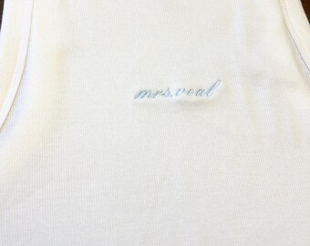 Mrs. Embroidered tank top, bride tank,bachelorette gift