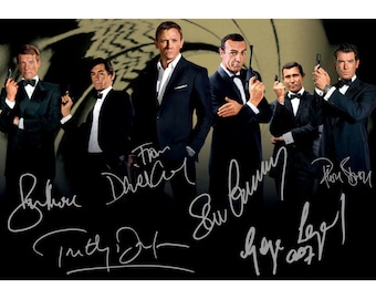 James Bond all the Bonds 007 Cast signed Autograph signed collectable print Daniel Craig Sean Connery George Lazenby