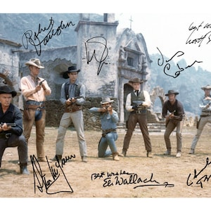 The prächtige Sieben Cast signiert Autogramm Western Film Film Erinnerungsstücke sammelbare Unterschrift secret santa xmas Geburtstag