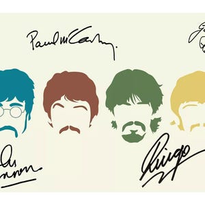The Beatles John Lennon Paul McCartney Ringo Starr George Harrison Band Signed Autograph Print collectible music memorablia let it be