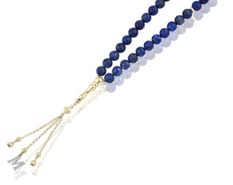 0.25 Ct. Diamond 18K Gold Lapis Rosary, Luxury Gemstone, Handmade Daily Accessory, Handmade Gift, Islamic Gifts, Gift For Dad, Personalized