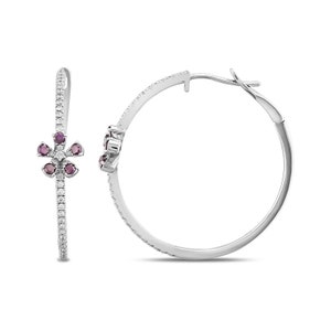 18K Solid White Gold 0.65 Ct Purple Diamond Earrings, Diamond Hoop Earrings, Diamond Wide Hoop Earrings, Hoop Earrings Huggie Earrings image 3