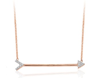 Pijlketting, diamanten pijlketting, 0,05 karaat diamanten pijlhanger, 18K gouden diamanten pijlketting, minimalistische pijlketting