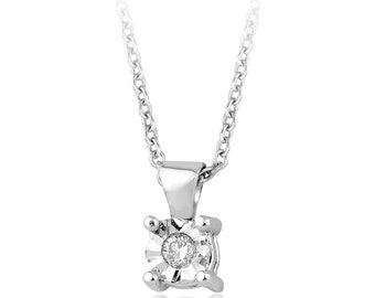 0.30 / 0.40 Carat Look Diamond Solitaire Necklace, 14K White Gold Diamond Solitaire Necklace, Minimalist Solitaire Necklace