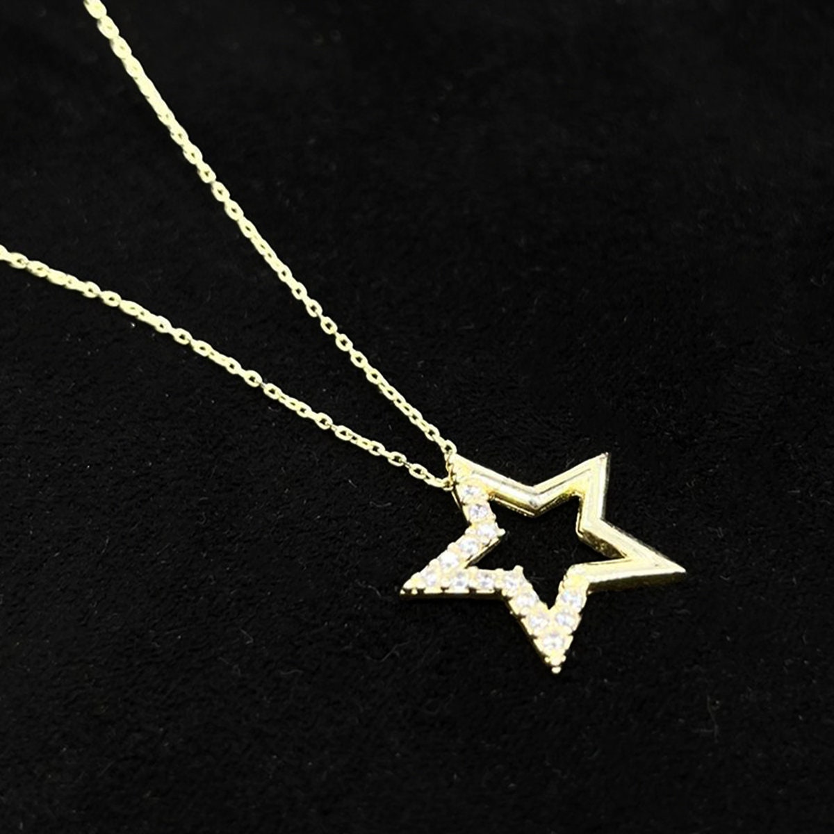 【SETUP-EXE】PIERCING STAR NECKLACE ネックレス / 追跡付 14k Gold Open Star Necklace With Zircon Stones, Star Pendant