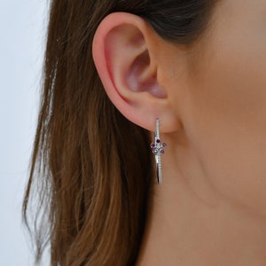 18K Solid White Gold 0.65 Ct Purple Diamond Earrings, Diamond Hoop Earrings, Diamond Wide Hoop Earrings, Hoop Earrings Huggie Earrings image 1