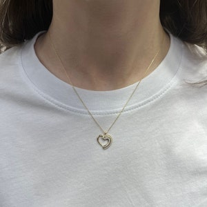 14K Solid Gold White Enamel Heart Necklace, Dainty Gold White Enamel Heart Choker, Minimalist Heart Charm, Gold Heart Necklace Pendant