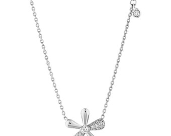 14K Gold 0.20 Ct Diamond Daisy Necklace, 17 Inc Diamond Flower