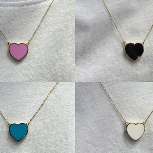 14K Gold White / Black / Blue / Pink Enamel Heart Necklace, Dainty Gold Enamel Heart Choker, Minimalist Heart Charm, Heart Necklace Pendant
