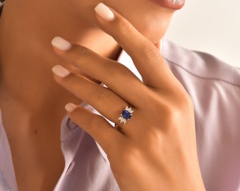 14K Solid Gold 2,31 Ct Sapphire Diamond Ring, Sapphire Jewelry, Sapphire Wedding Ring, 14K Gold Diamond Sapphire Ring, Anniversary Band