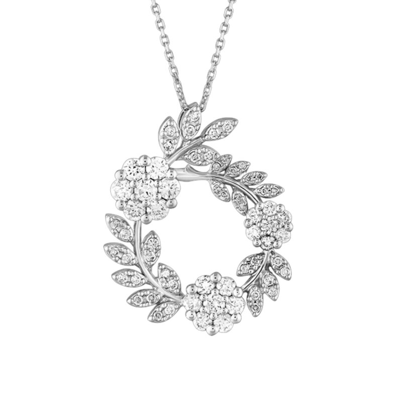 18K Solid White Gold 1.10 Ct Diamond Necklace, Gold Flower Necklace, Flower Diamond Necklace, Elegant Flower Necklace for Women,Gift For Her image 3