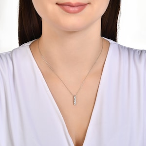 10K Daintty White Gold Diamond Bar Necklace, Baguette Necklace, Dangle Necklace, Handmade Jewelry, Diamond Necklace, Diamond Bar Jewelry