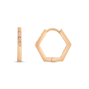 0.04 Carat Diamond Pave Hexagon Hoops, Diamond Huggie Earrings, Hexagon Earrings, Unique Geometric Jewelry, Mothers Day Gift, Hexagon Hoop