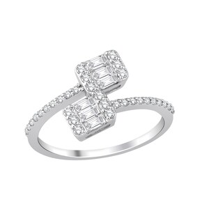 18K Solid White Gold 0.55 Ct Diamond Baguette Ring, Baguette Wedding Ring, Engagement Ring, Handmade Minimal Ring, Anniversary Rİng image 2