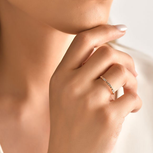 Diamond Baguette Ring, 14K  Gold 0.08 Ct Diamond Baguette Ring, Natural Diamond Ring, Engagement Ring, Anniversary Ring, 14K Gold Ring