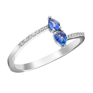 18K Solid White Gold 0.33 Ct Diamond Blue Sapphire Ring, Wedding Sapphire Jewelry, Sapphire and Diamond Ring, Minimalist Engagement Ring image 2