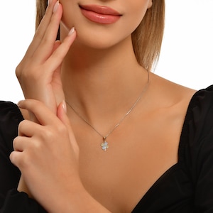 0.19 Carat Diamond Four Leaf Clover Necklace, 14K White Gold Diamond Necklace, Minimalist Necklace, Four Leaf Clover Necklace, Clover