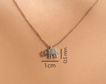14K Solid Gold Diamond Elephant Necklace, Animal Necklace, Good Luck Charm Jewelry, Dainty Necklace, Elephant Necklace, Gift For Daughter