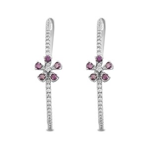 18K Solid White Gold 0.65 Ct Purple Diamond Earrings, Diamond Hoop Earrings, Diamond Wide Hoop Earrings, Hoop Earrings Huggie Earrings image 2