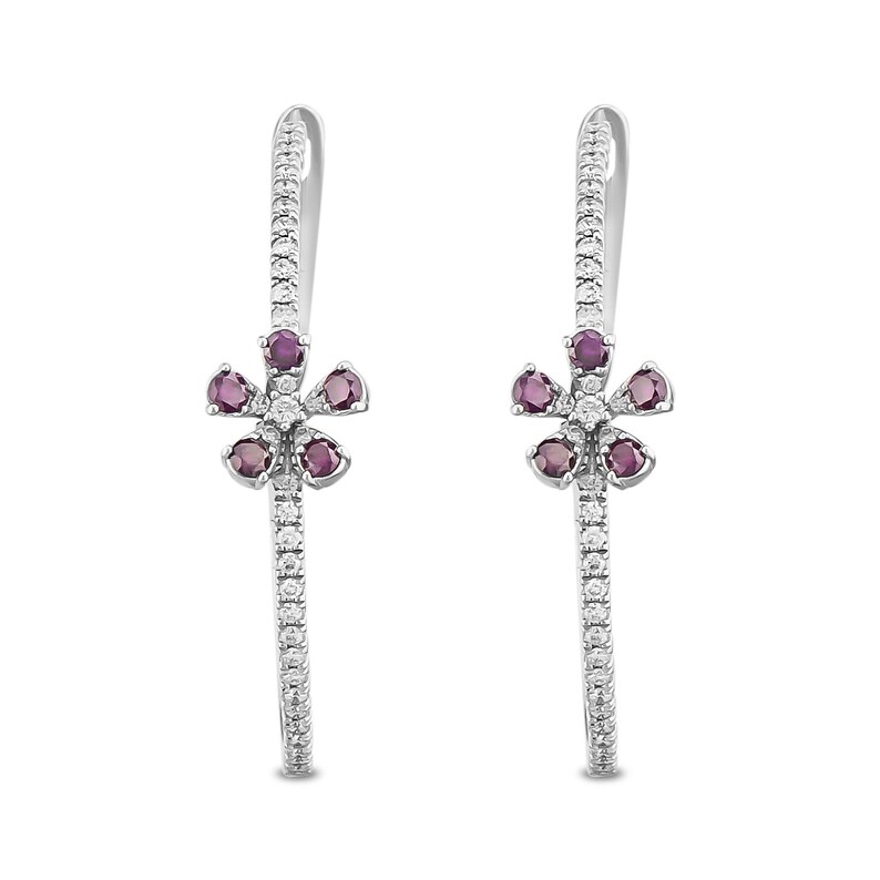 18K Solid White Gold 0.65 Ct Purple Diamond Earrings, Diamond Hoop Earrings, Diamond Wide Hoop Earrings, Hoop Earrings Huggie Earrings image 2