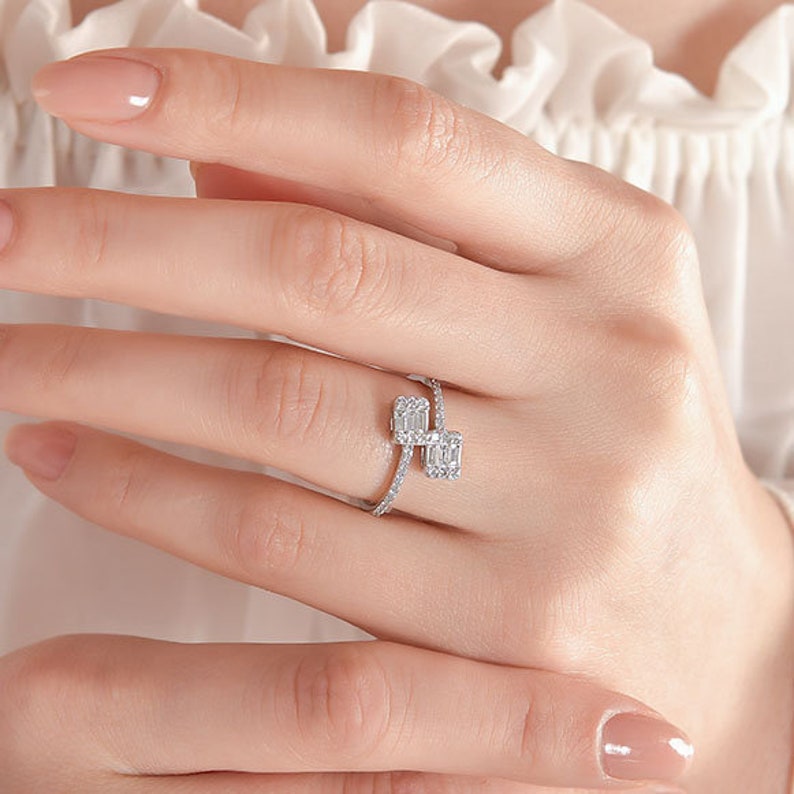 18K Solid White Gold 0.55 Ct Diamond Baguette Ring, Baguette Wedding Ring, Engagement Ring, Handmade Minimal Ring, Anniversary Rİng image 1