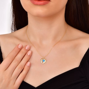 Opal Sun and Moon Necklace, 925K Silver Celestial Pendant Necklaces, Blue Opal Sun & Moon Pendant, Sun and Moon Pendant