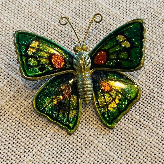 Vintage Grandma’s Stained Glass Look BUTTERFLY Br… - image 1