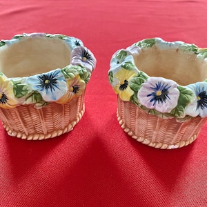 2 Vintage YANKEE CANDLE Ceramic Pansy Tea Light Holders