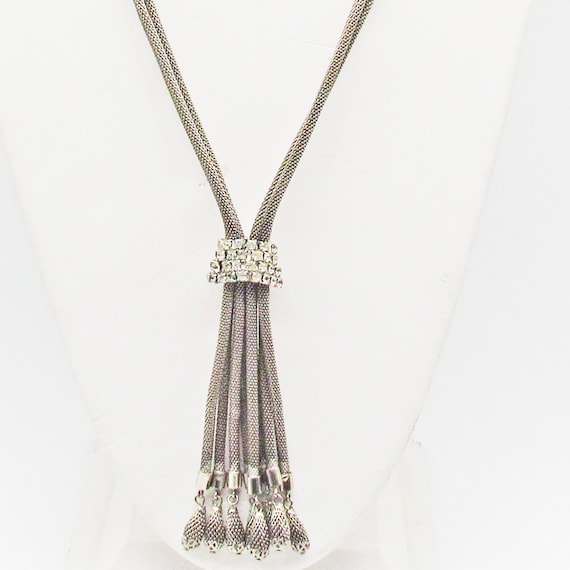 Vintage Silver Mesh Rope  Necklace with Rhineston… - image 2