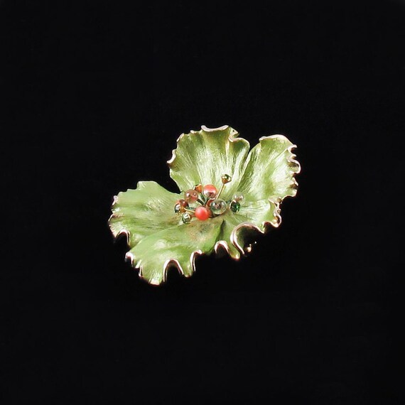Vintage Kramer Frosted Mint Green Enamel Flower B… - image 2
