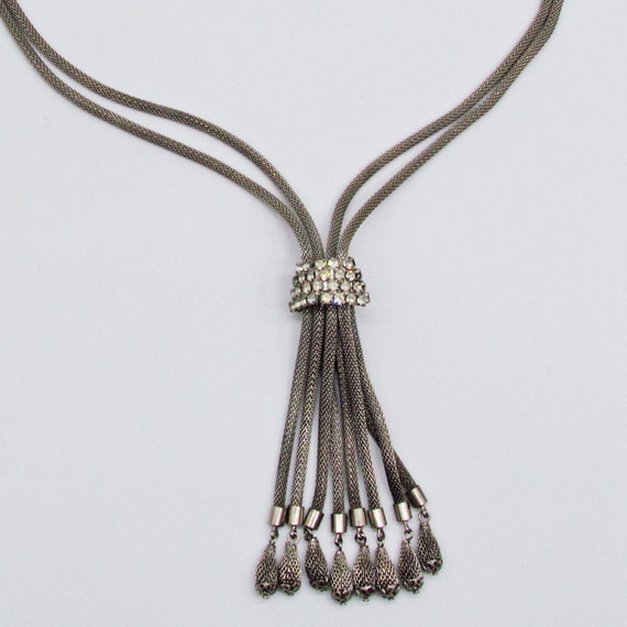 Vintage Silver Mesh Rope  Necklace with Rhineston… - image 6