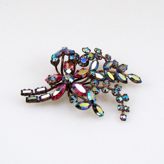 Vintage 1950 Aurora Borealis Floral Spray Brooch - image 6