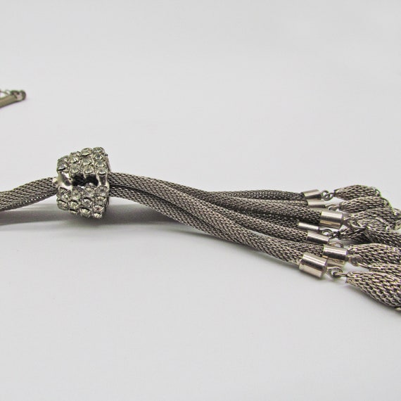 Vintage Silver Mesh Rope  Necklace with Rhineston… - image 7