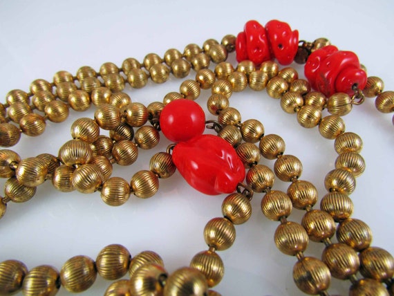 Brass Bead and Handblown Glass Bead Necklace 85" … - image 3