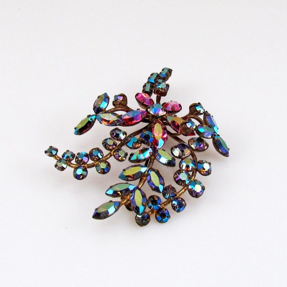 Vintage 1950 Aurora Borealis Floral Spray Brooch - image 4