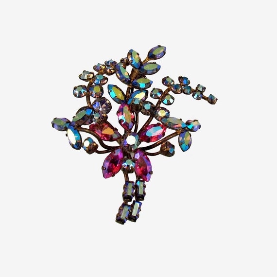 Vintage 1950 Aurora Borealis Floral Spray Brooch - image 2