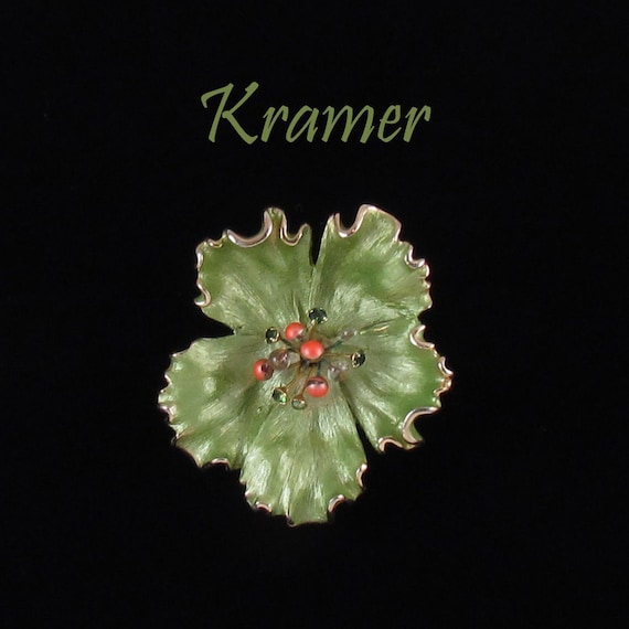 Vintage Kramer Frosted Mint Green Enamel Flower B… - image 1