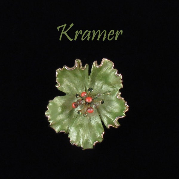 Vintage Kramer Frosted Mint Green Enamel Flower Brooch