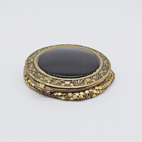 Vintage Gold Mesh and Black Enamel Powder Compact - image 2