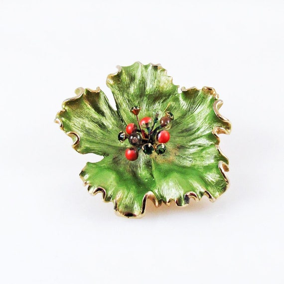 Vintage Kramer Frosted Mint Green Enamel Flower B… - image 5