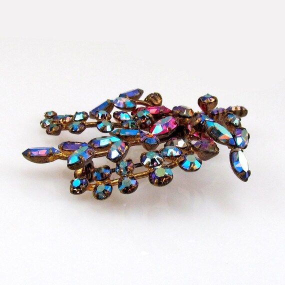 Vintage 1950 Aurora Borealis Floral Spray Brooch - image 8