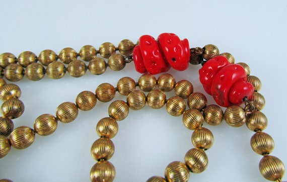 Brass Bead and Handblown Glass Bead Necklace 85" … - image 4