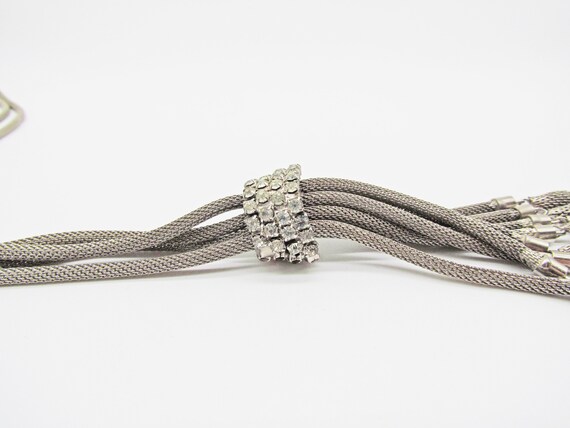 Vintage Silver Mesh Rope  Necklace with Rhineston… - image 9