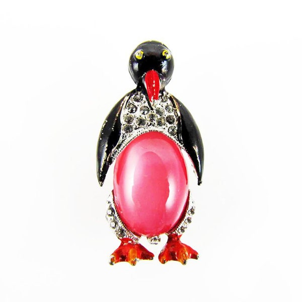 Vintage 1940's Pink Lucite Belly Penguin Fur Clip