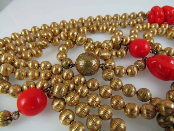 Brass Bead and Handblown Glass Bead Necklace 85" … - image 2