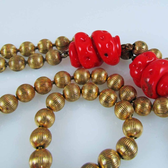 Brass Bead and Handblown Glass Bead Necklace 85" … - image 6