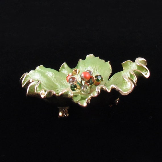Vintage Kramer Frosted Mint Green Enamel Flower B… - image 3