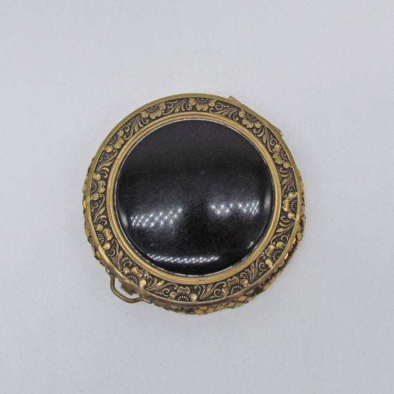 Vintage Gold Mesh and Black Enamel Powder Compact - image 5